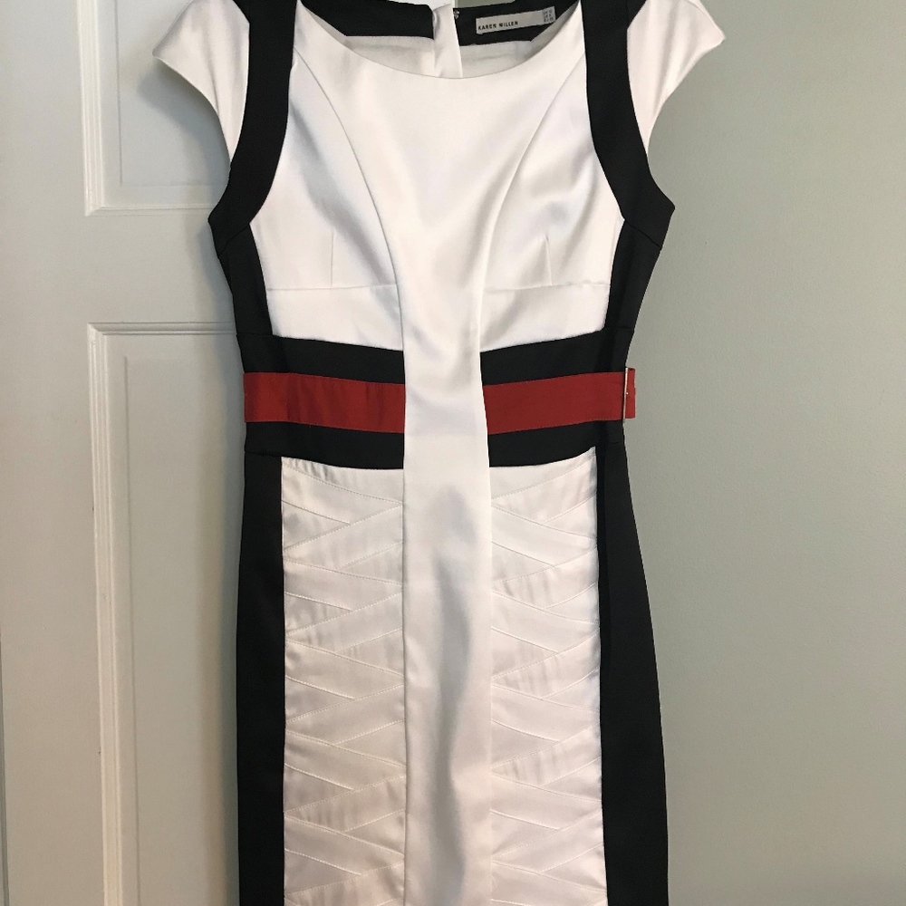 Karen Millen - Red Black & White Color Block Dress